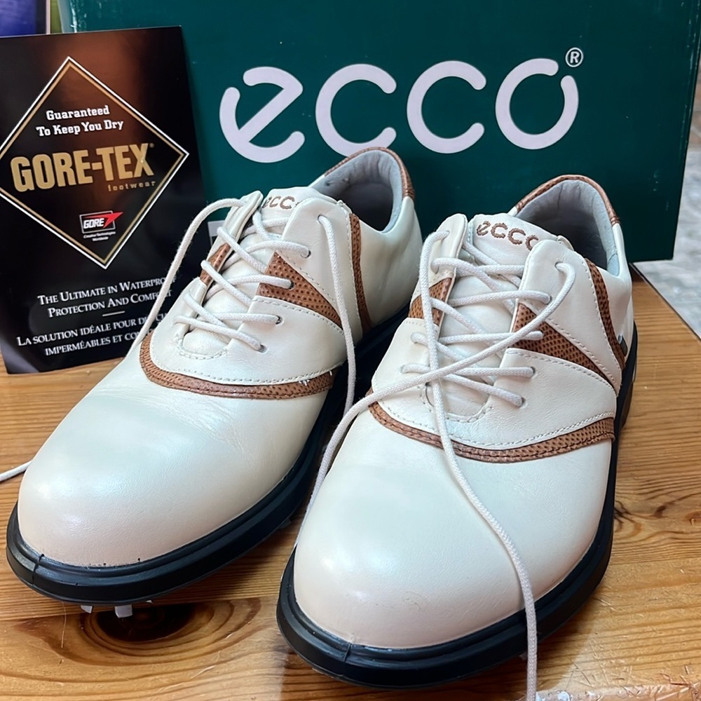 Ecco classic saddle white cognac Gore-Tex Golf Shoes - Size 36